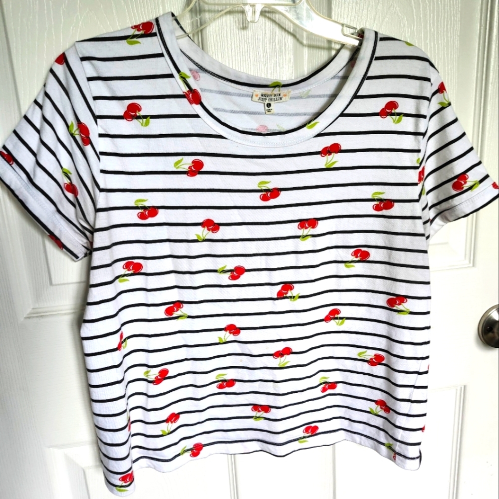 Striped Cherry Print T-Shirt
